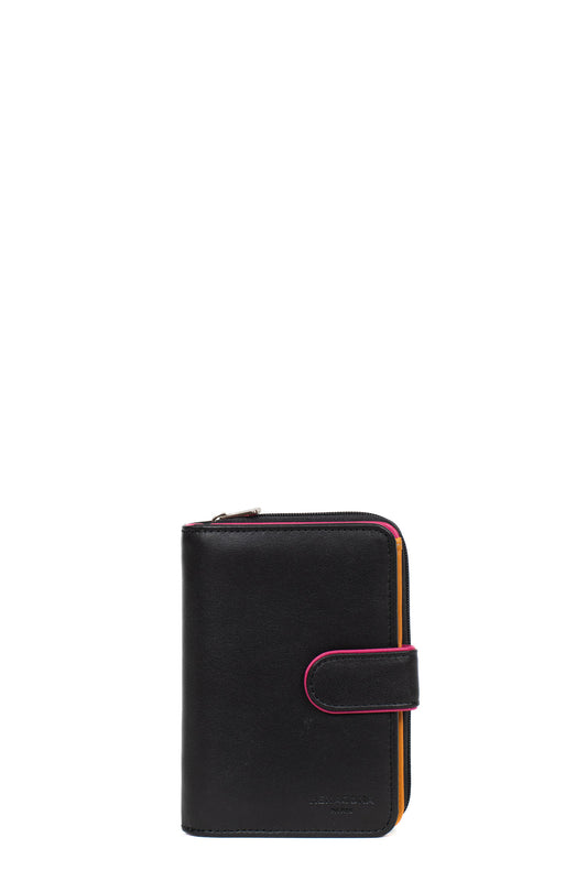 Wallet - 2 flaps - Leather - Noir/multicolore