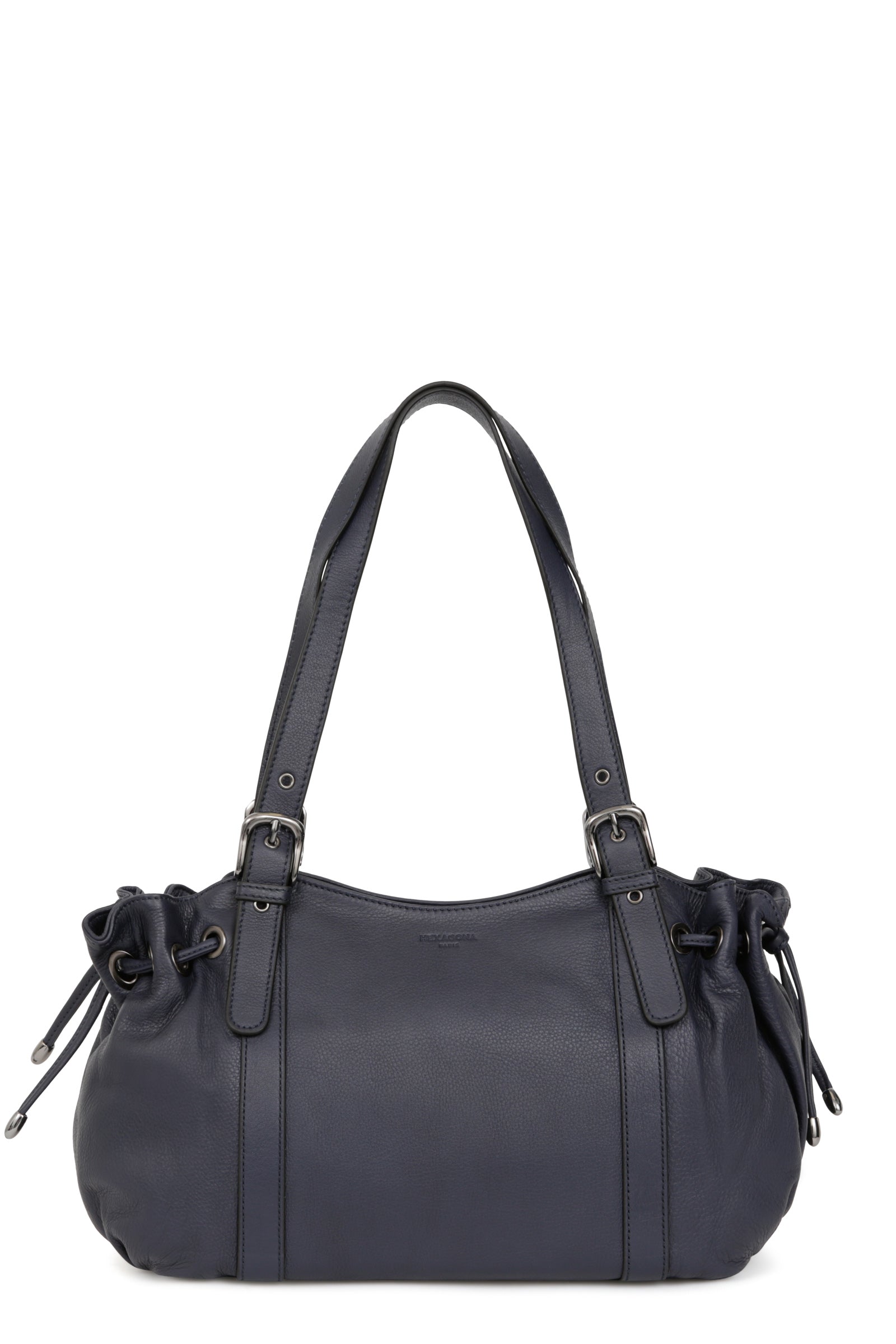 Shoulder bag with 2 handles - Leather - Bleu-nuit