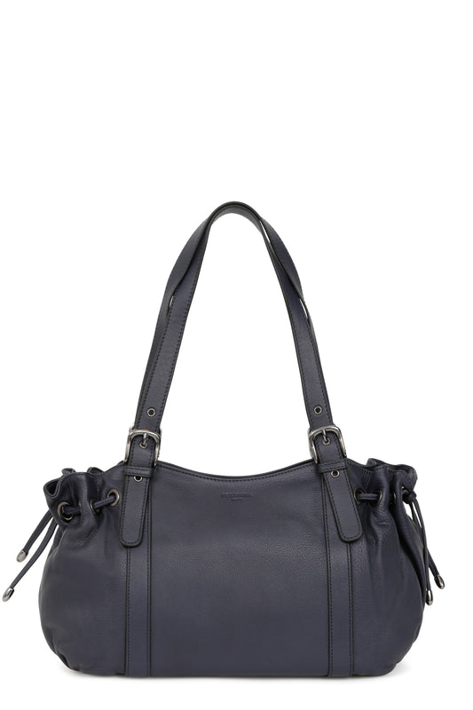 Shoulder bag with 2 handles - Leather - Bleu-nuit