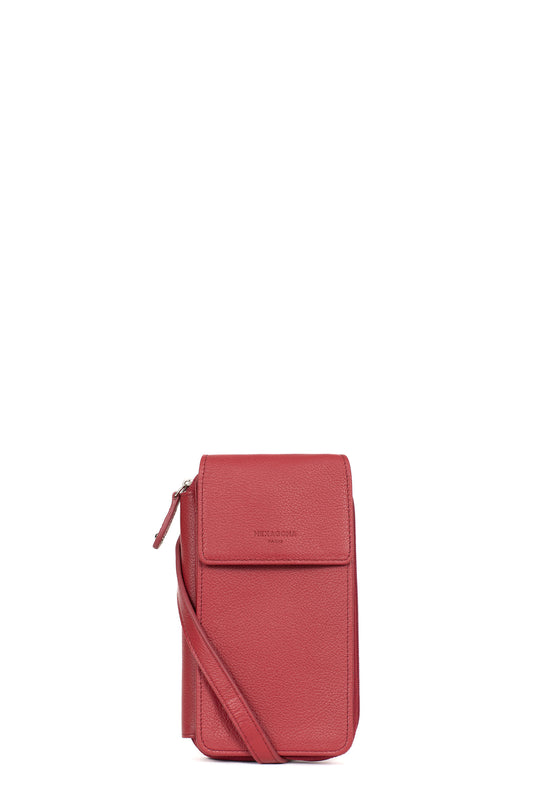 Pochette téléphone avec portefeuille - Cuir - Rouge-foncé