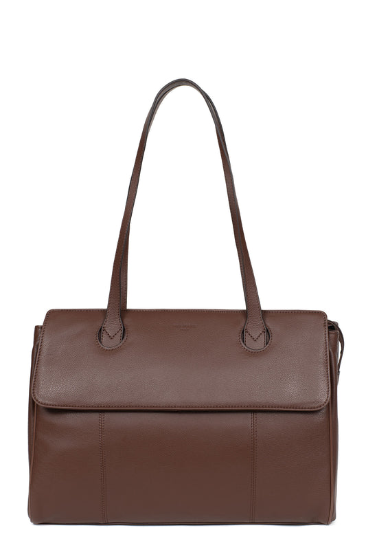 Shoulder bag with 2 handles - 13" &amp; A4 - Leather - Chocolat