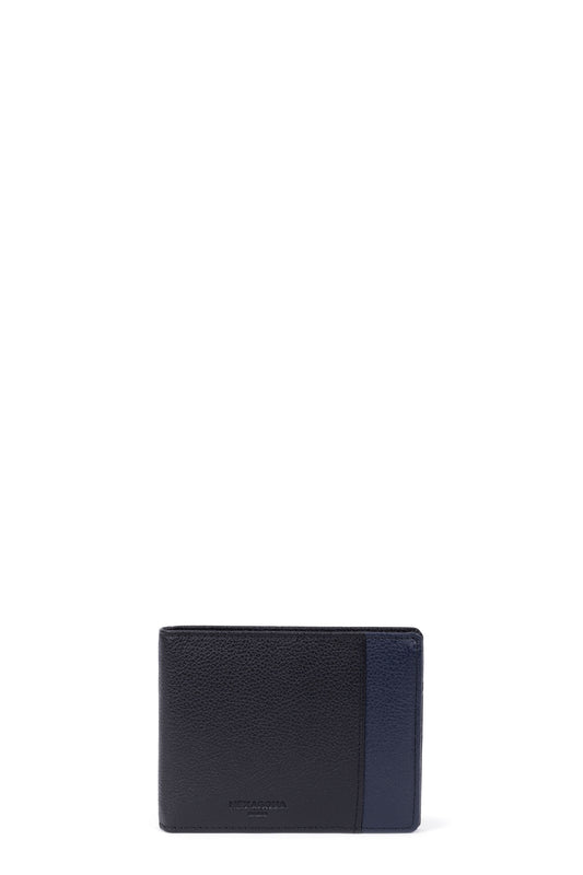 Italian wallet - 2 flaps - RFID stop - Leather - Noir/marine