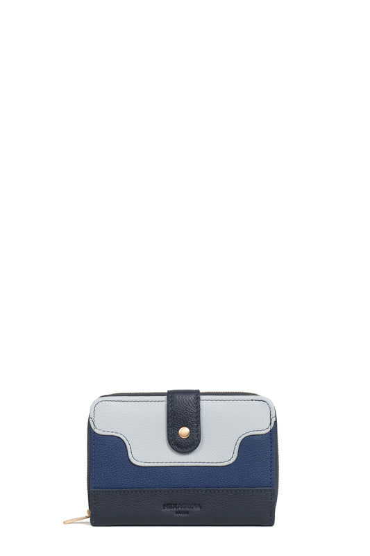 Wallet - 2 flaps - RFID Stop - Leather - Bleu/multicolore