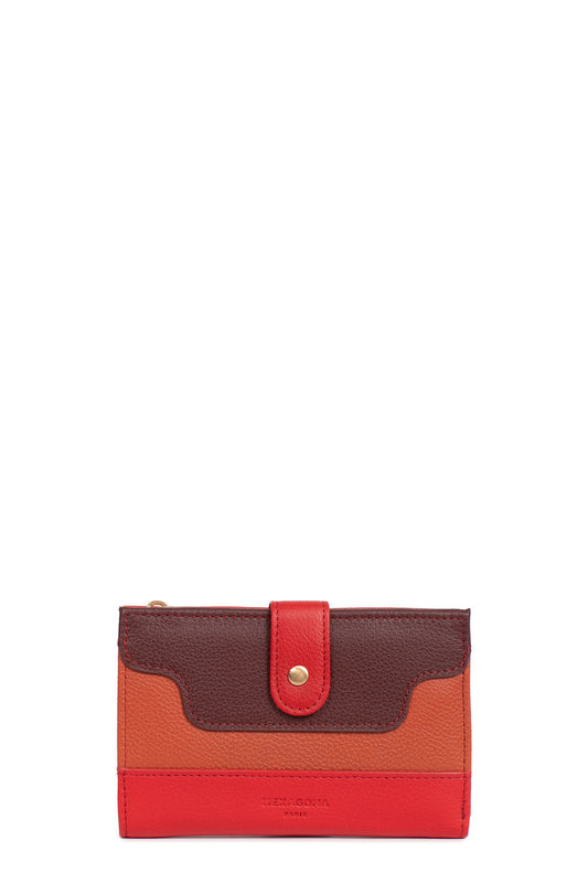 Wallet - 2 flaps - RFID Stop - Leather - Rouge/multicolore